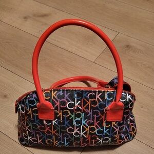 Calvin Klein Red Multicolor Logo Shoulder Bag